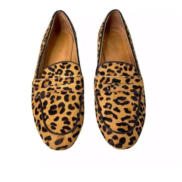 J. Crew 7.5 Calf Hair Penny Loafers Animal Print Cheetah Leopard Closet Staple - Picture 1 of 11
